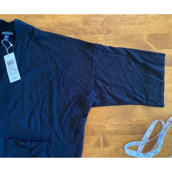 NEW Eileen Fisher Organic Linen Crepe Stretch Short Cardigan Black L/XL - Picture 12 of 12